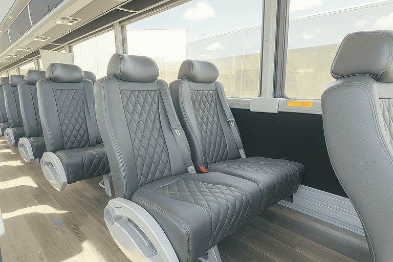 interior of Elgin Shuttle Bus Rentals charter bus